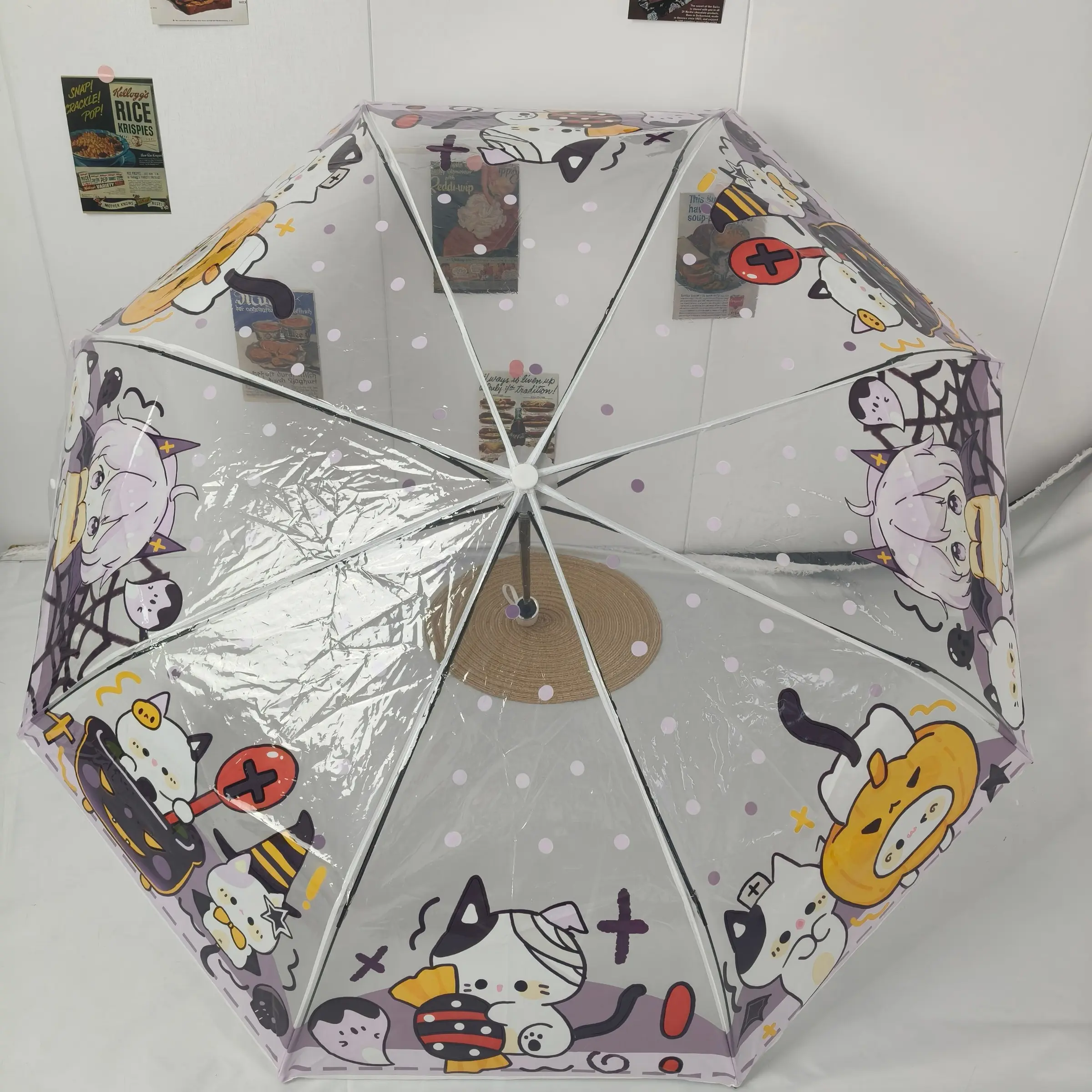 New Cat Halloween Series Folding Transparent Umbrella, Reinforced Thick Frame, Windproof Rainproof, Suitable for Daily Use