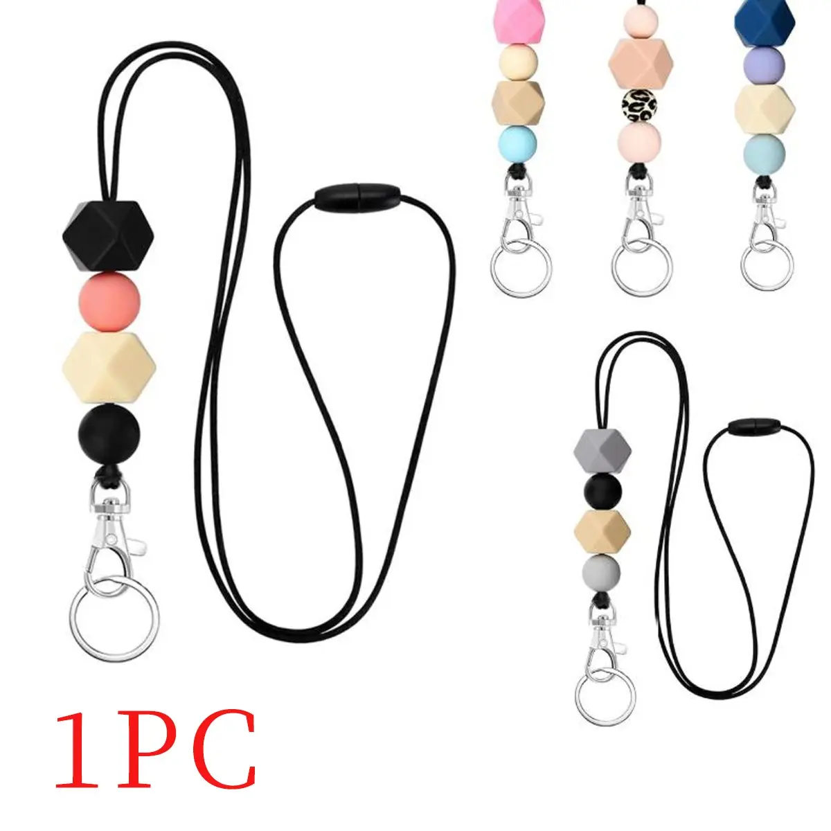 Silicone Lanyard with Keychain, 1 Count Colorful Lanyard with Buckle, Id Card Lanyard, Name Tag Lanyards, Cute Lanyards for Id Badges, Identification Badges & Supplies for Office School Student Teacher, Personalized Lanyard