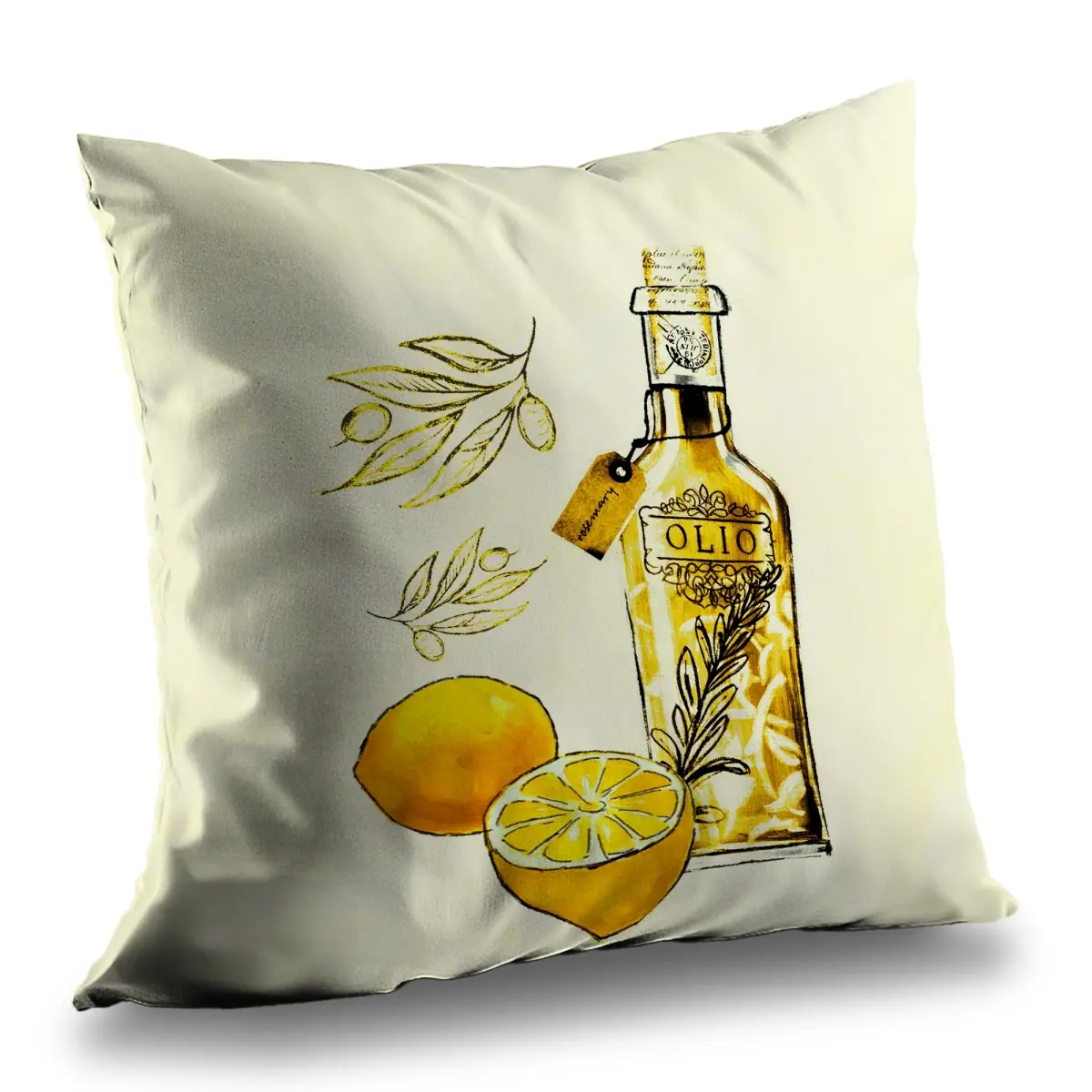 Begin Home Decor C1PT2626FGMQIS 26 x 26 in. Olive Oil & Lemons Pillow - Yellow Illustrative Home Decor
