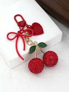 Bag Pendant Red Rhinestone Cherry Bag Charm Purse Charm Fashionable And Versatile Sweet And Cute 3d Accessories High Quality Not Easy To Rust Or Damage Gifts For Friends And Birthday Gifts For Bags, Boxes And Keys Keychain Charms For Bags