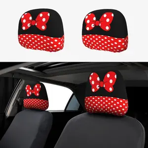 2 Pack Cute Black Polka Dot Red Bow Car Seat Headrest Cover for Women, Car Headrest Protector Seat Cover Elastic,Auto Interior Decor Front & Rear Seat Headrest Pads Decor,Universal Fit
