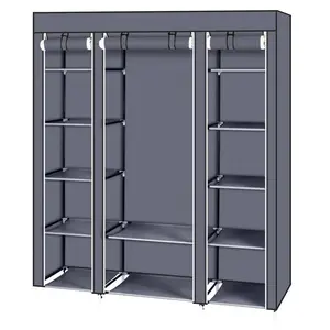 Karlhome  69" Portable Clothes Closet Wardrobe Storage Organizer with Non-Woven Fabric Quick and Easy to Assemble Extra Strong and Durable Gray