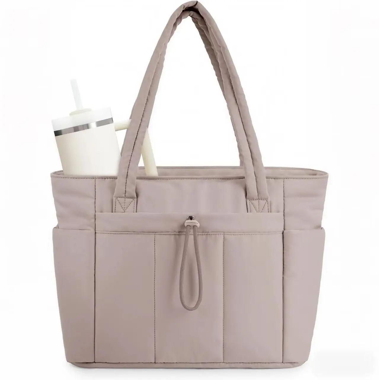 Puffer Tote Bag for Women, Multi-Pocket Lightweight Bag for Work Lightweight Puffy Handbag with Compartments, Quilted Shoulder Bag for Work, Travel, Gym Daily Use Purse Casual Commuter Bag Canvas Tote Bags