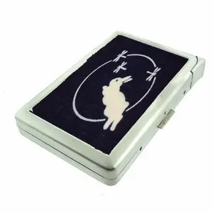 Jumping Bunny Rabbit and Dragonflies Metal Wallet case with Built in Lighter