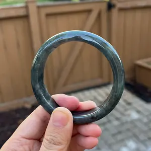 24133-L Certified Untreated Grade A Jade Bracelet - Round 56.5mm (Black/Green)