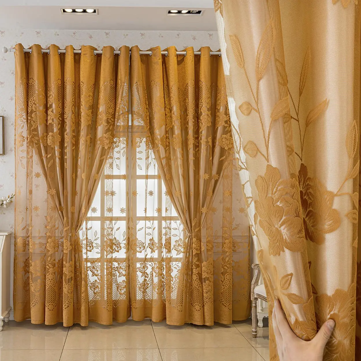 Floral Pattern Curtain, 1 Count Elegant Window Curtain, Home Decorative Curtain, Window Drapes for Home Living Room Bedroom Study Room, Home Decor, Interior Decoration Accessories, Home Textile, Window Decorations Supplies