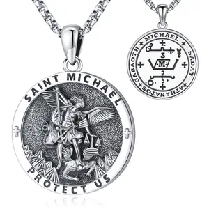 925 Sterling Silver Saint Michael Pendant Necklace for Men Women