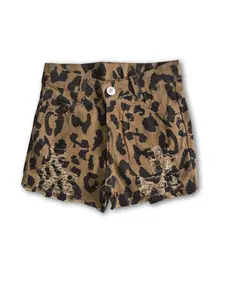 Leopard Print Girls Short Denim