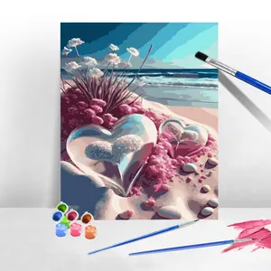 Love Seaside Beach Scenery Acrylic Paints By Numbers Kits No Frame,With Tools Drawing On Canvas Wall Decoration