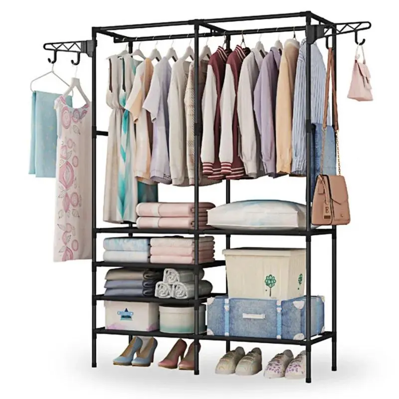 Metal Garment Rack Shoe Clothing Organizer Freestanding Multifunctional Clothes Wardrobe-3174
