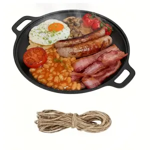 Pre-seasoned cast iron frying pan | 11.02-inch round baking dish with two large ring handles, durable and evenly heats up, suitable for oven, stovetop, grill, or campfire—an ideal choice for pizza lovers