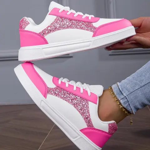 Women's Fashionable Colorblock Lace Up Trainers, Low Top Skate Shoes, Low Top Footwear, Walking Shoes, Casual Comfortable Sports Shoes for Daily Wear, Female All-match Round Toe Shoes for Spring & Fall, Sneaker