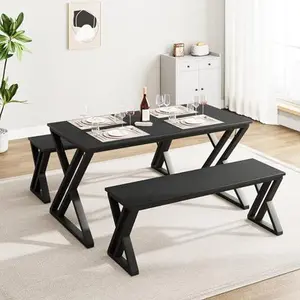 【GARVEE】Dining Table Bench Set for 4-6 with Sturdy Metal Frame, Space-Saving Design, Waterproof MDF, Easy Assembly, Versatile Use for Kitchen, Dining Room, Apartment, Black
