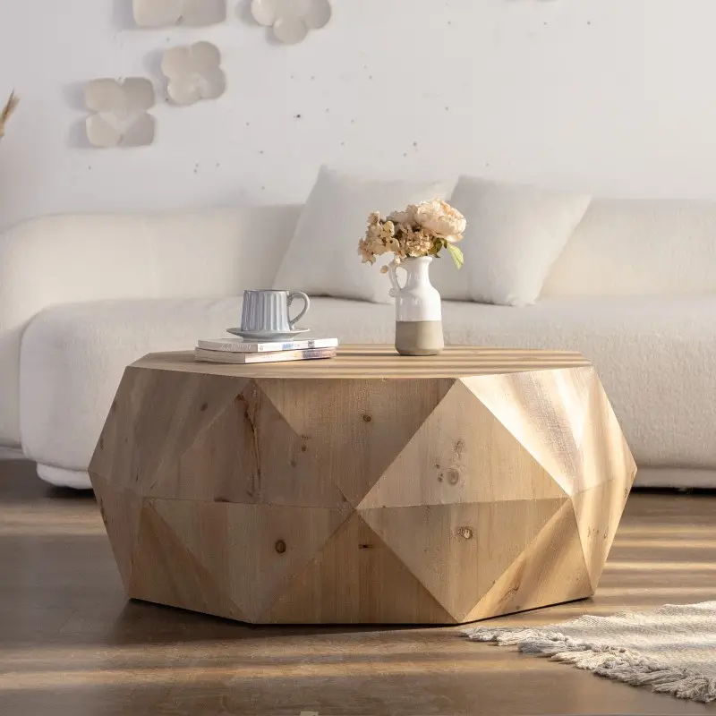 SOIYELIFE 38" American Retro Coffee Table with 3D Embossed Pattern, Stylish and Durable for Modern Living Room