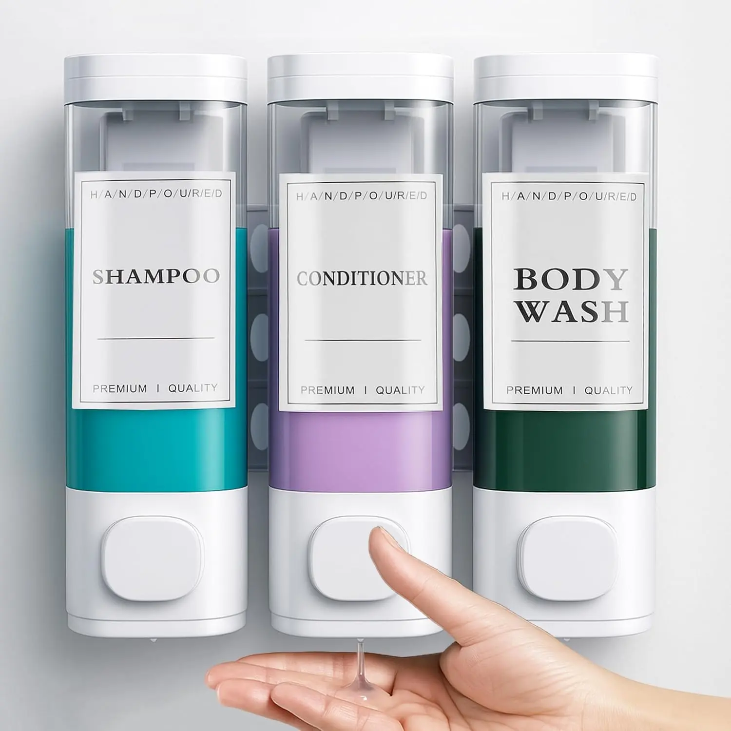 Shampoo Dispenser Shower Dispenser 3 Chamrber No Drill Wall Mounted for Shower Shampoo and Conditioner Dispenser for Bathroom, Toilet, Hotel & Kitchen,3 * 300ML (White)