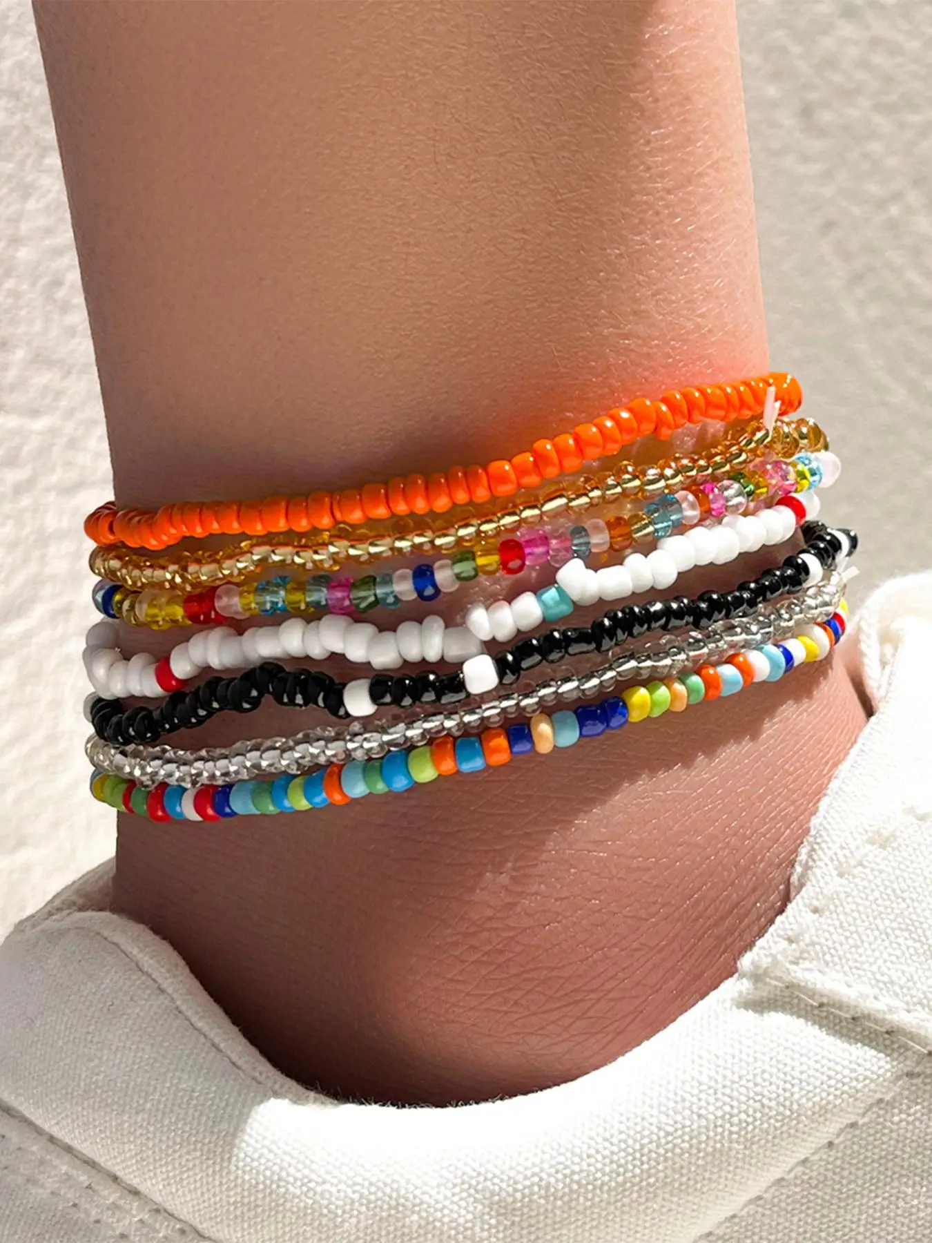 7pcs/set Women's Boho Style Colorful Trendy Vintage Beaded Anklets, Pride 2025, LGBTQ, Fashionable Body Jewelry for Beach Vacation Decoration