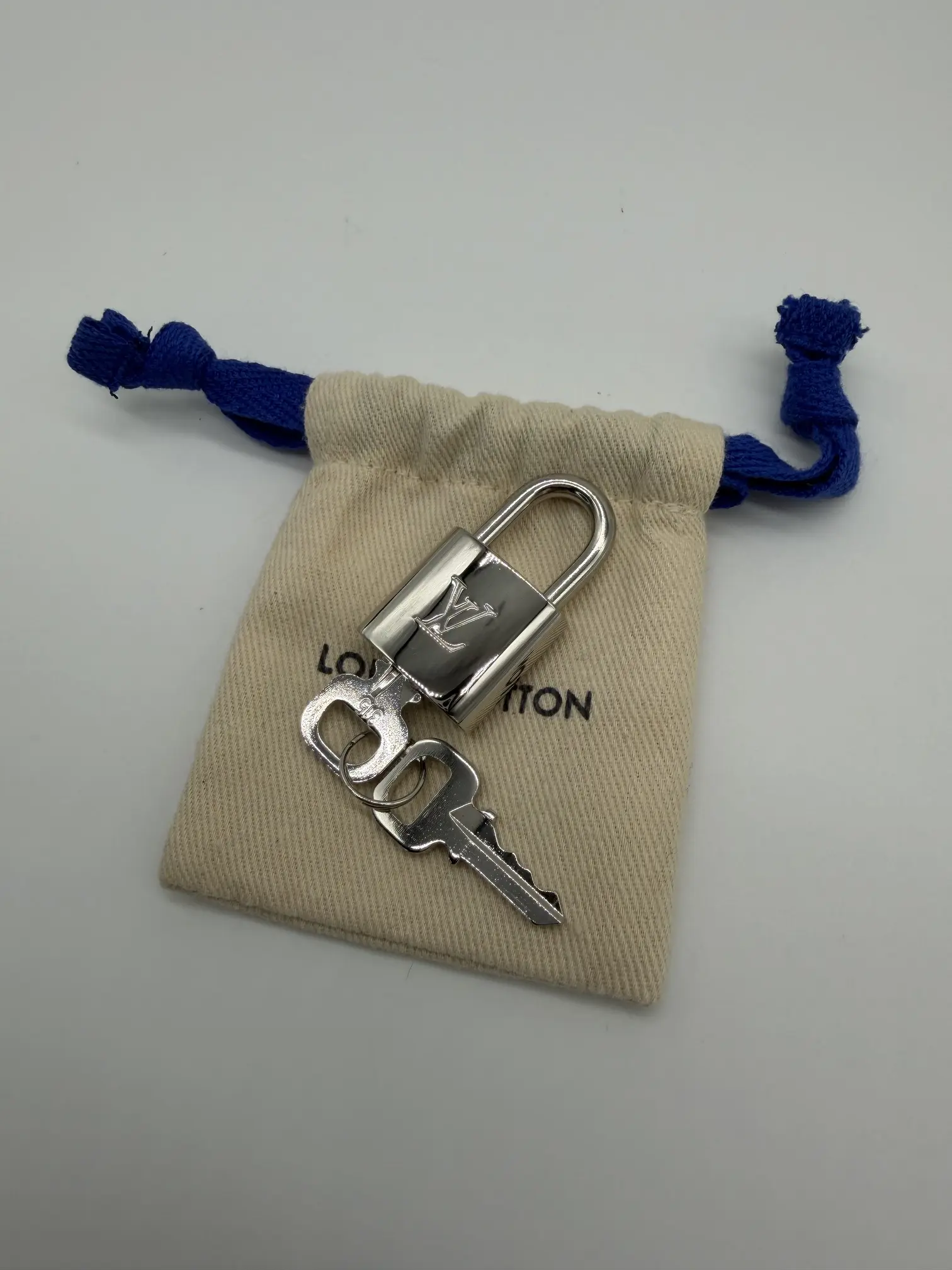 Pre-owned Louis Vuitton Silver-tone palladium finish over brass or metal alloy Bag Accessories 315 Silver Lock and Key Set With Dust Bag