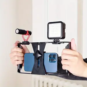 Phone Video Stabilizer - Smart Phone Video Equipment - Phone Holder - Tripod Phone Holder - Anti-Shake Handheld Phone Holder, Suitable for Videographers, Filmmakers, Photographers, with Cold Shoe Mount