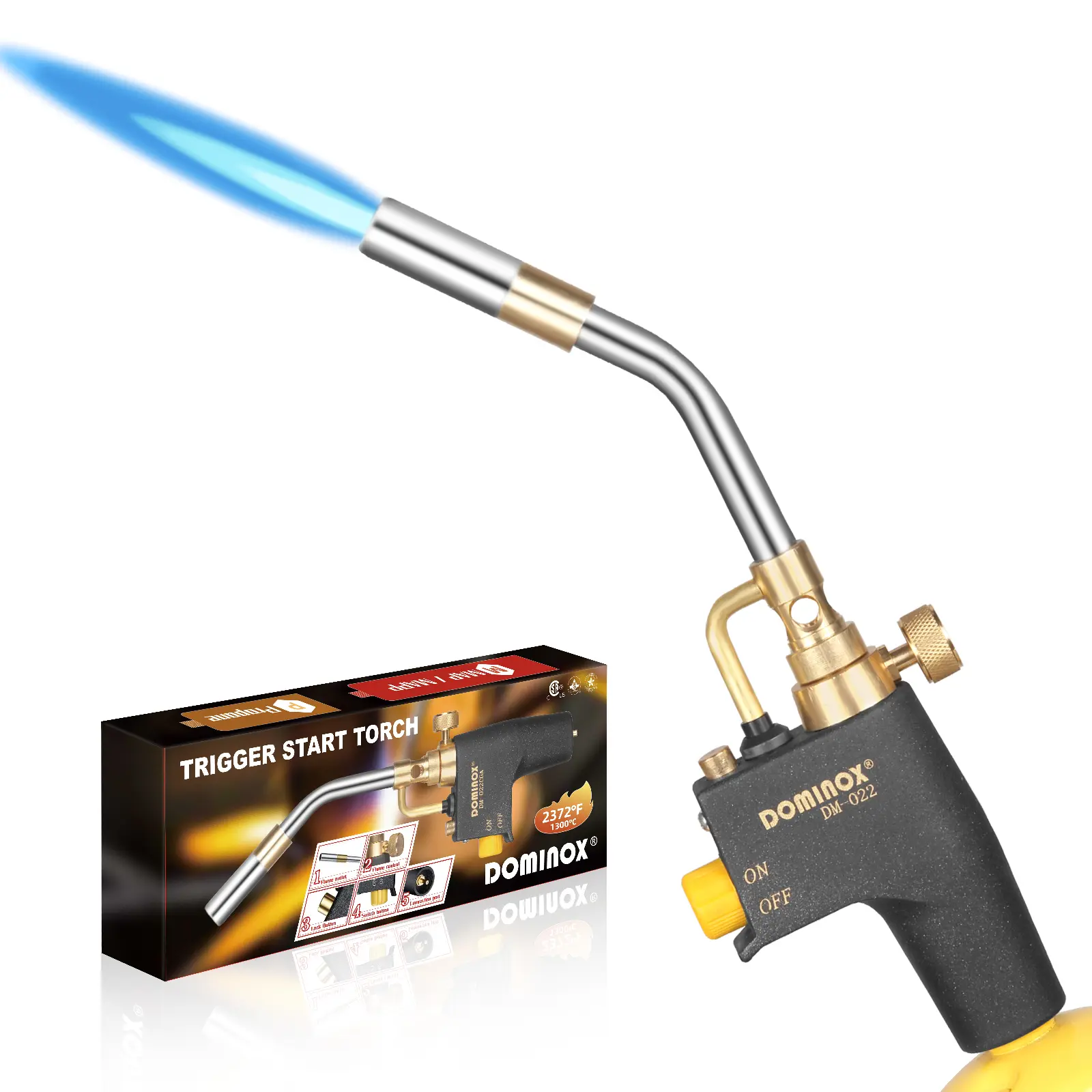 DOMINOX Propane Torch Head - Trigger Start Self Igniter Torch, High-Intensity Strong Flame, MAP/MAPP Ready, Compatible with Propane Gas for Soldering (Gas Tank Not Included)