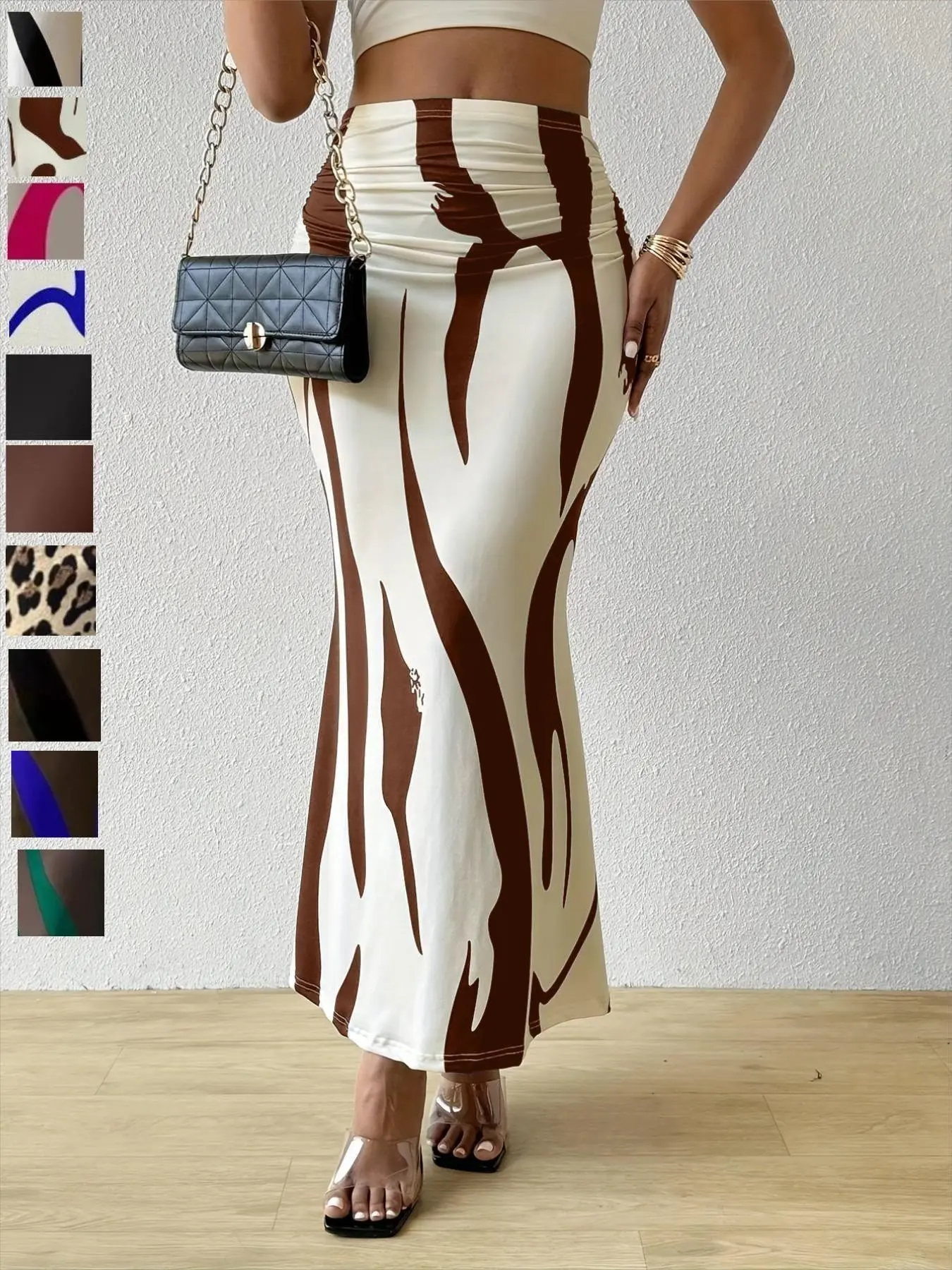 Zebra Stripe High-Waist Mermaid Maxi Skirt, Slim-Fit Sexy Long Bodycon Fitted Design Skirt for All-Season Casual Wear Striped Fitted Skirt