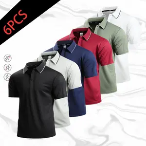 Men’s 6-Pack Sports Casual Polo Shirts, minimalist sporty-business style with a turn-down collar and contrast piping; breathable quick-dry mesh fabric that is skin-friendly, comfortable, wrinkle-resistant, and wear-resistant—ideal for office commuting, sp