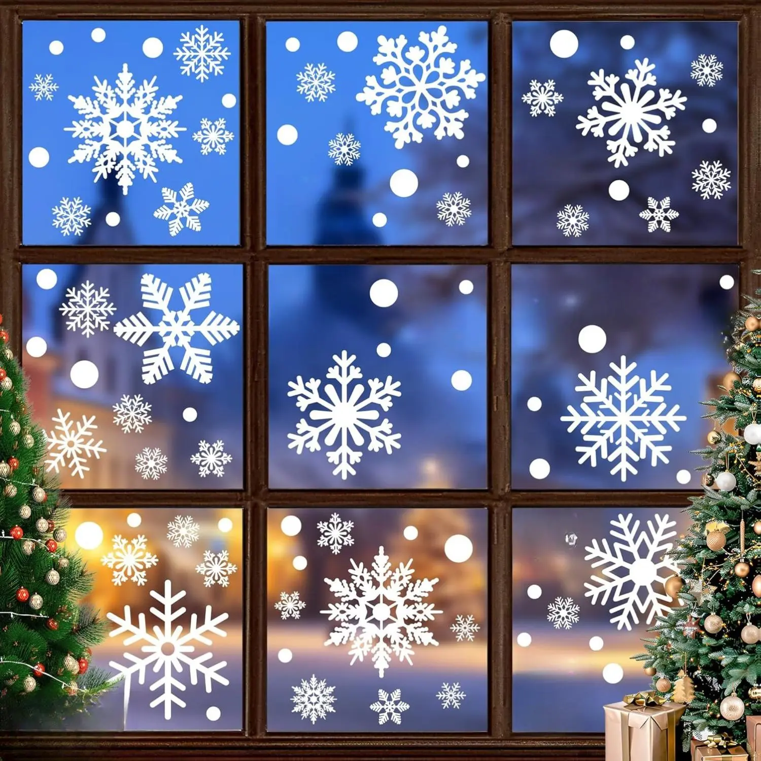 116PCS Christmas Decorations, 9 Sheets Christmas Window Clings, Snowflake Window Clings Decals, Double Sided Xmas Snowflake Decal Stickers for Winter Holiday Home Indoor Decorations Decor Supplies
