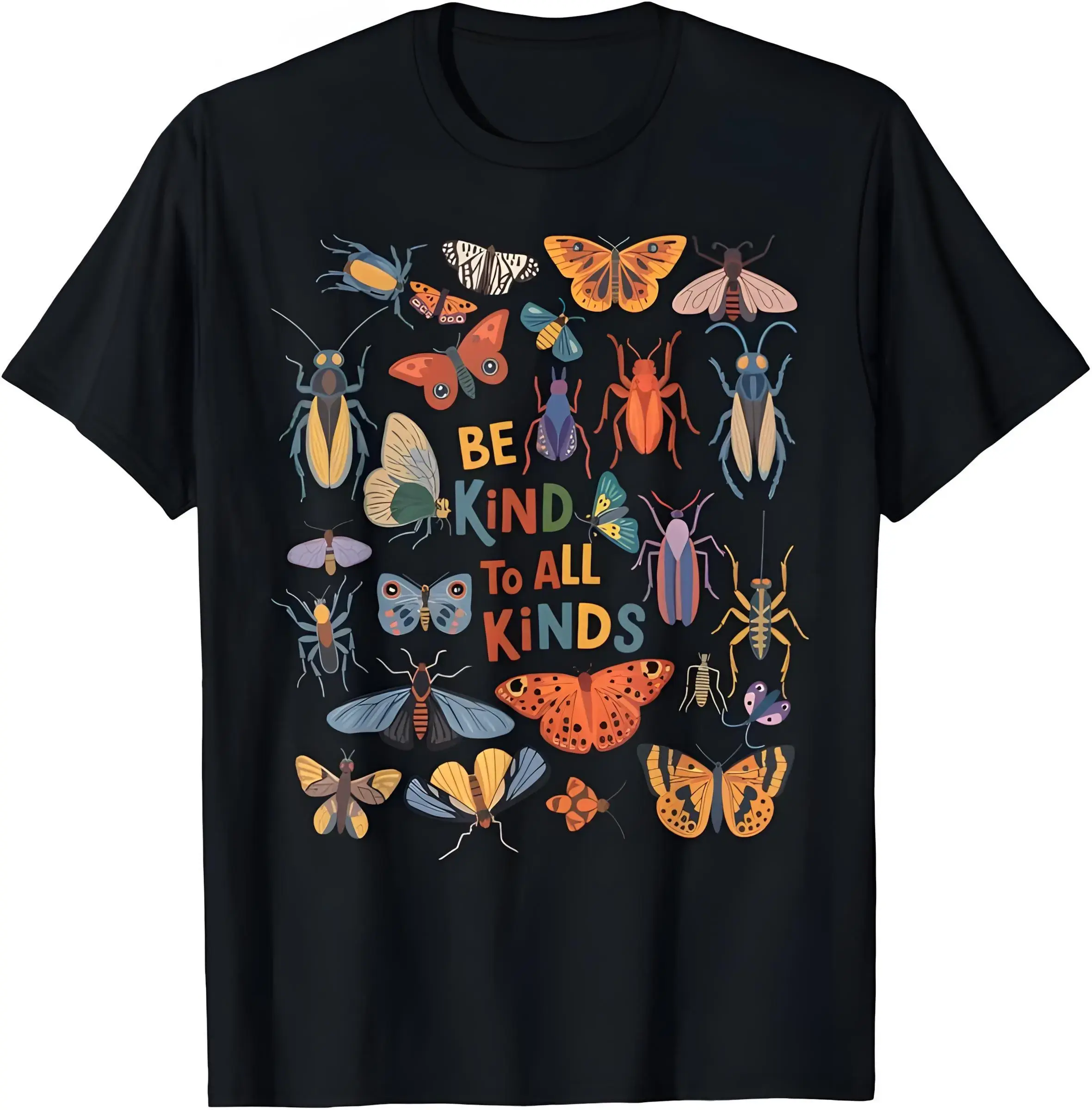 Men's Simple Cotton T-Shirt with "Be Kind" Bugs Graphic | Soft Short-Sleeve Menswear for Daily Fitness