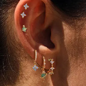 6Pcs Gold Earring Stack Set | S925 Sterling Silver Post & 14K Gold Plated | 3 Cartilage Studs & 3 Huggie Hoops | Mix & Match Piercing Jewelry for Sensitive Ears