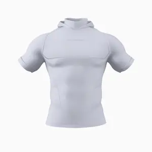 Hooded Short Sleeve Turtleneck Compression Shirt