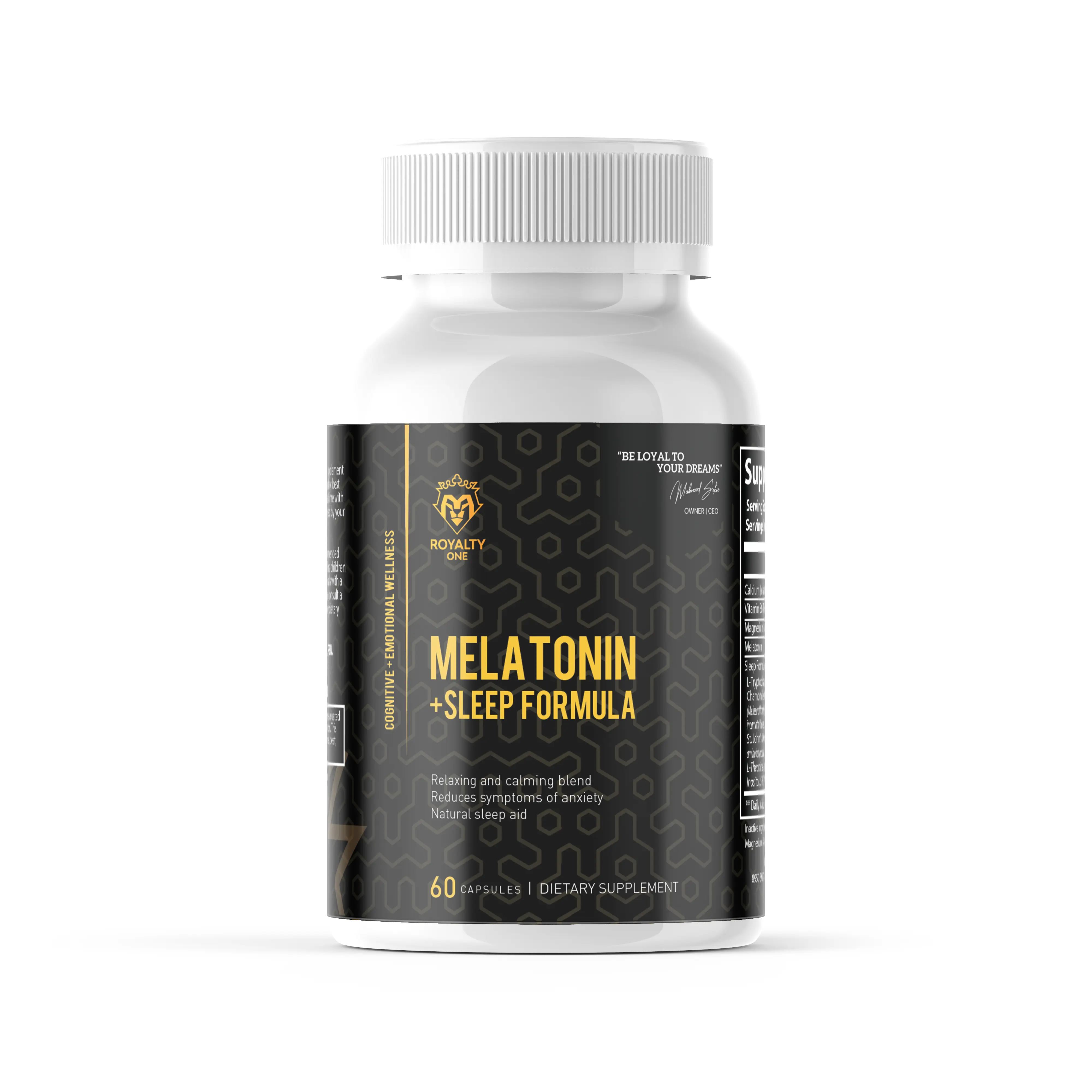 Royalty One Melatonin Capsules for Enhanced Sleep Quality, Improved Circadian Rhythm, and Relaxation Support - 60 Capsules