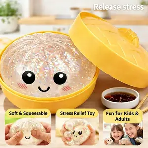 2026 Mega Rainbow Dumplings Squishy Toy, Giant Glitter Dumpling Stress Relief Toy, Cute Fidget Toy with Steamer Box, Soft Squeeze Decompression Dough for Adults