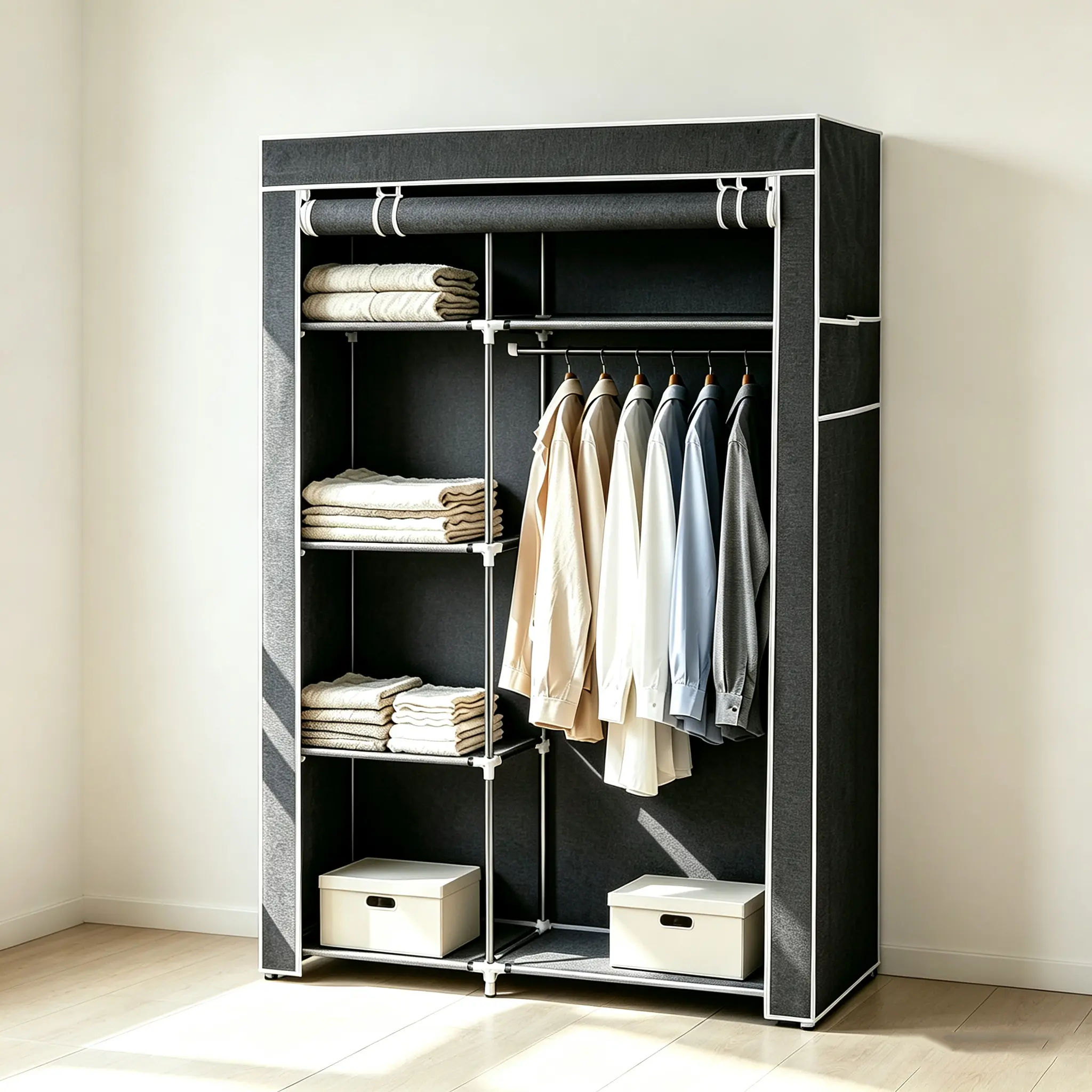 64 in Modern Dustproof Zip Wardrobe - Portable Closet Storage Organizer with Steel Frame, Shelves for Small Room Organization Products