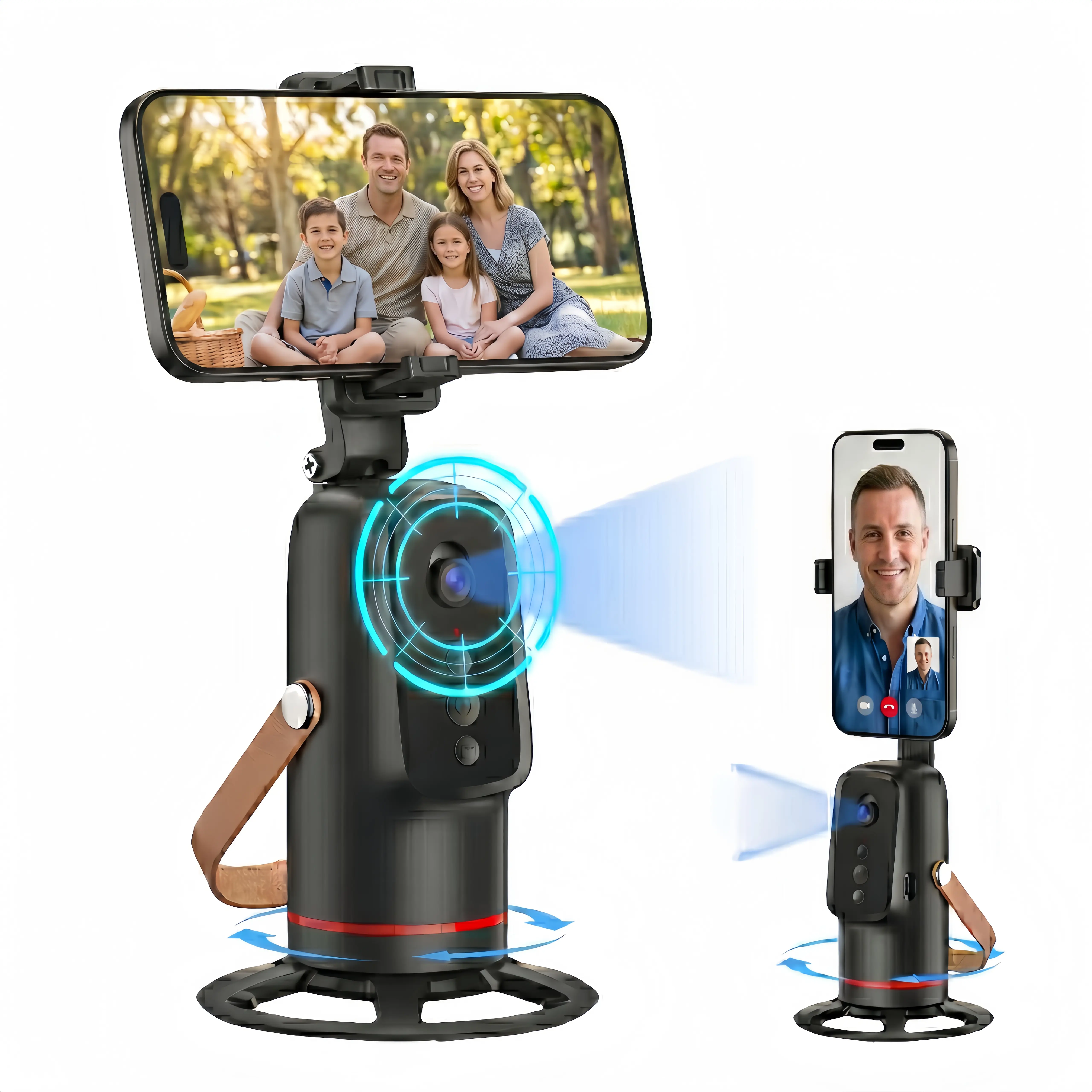 AI Auto Face Tracking Phone Holder, 360° Rotating Smart Gimbal Tripod, Hands-Free Gesture Control Selfie Stick Stand for Content Creation, Vlogging, Streaming, No App Required