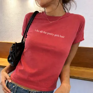 I Do All The Pretty Girls Hair Baby Tee, Hair Stylist Quote Fitted T-Shirt, Funny Salon Hairstylist Shirt for Women, Cute Aesthetic Top