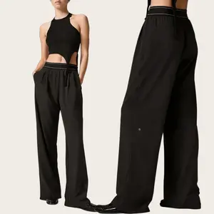 Women's Elastic High-Waisted Wide Leg Pants - American Retro Loose Straight Lightweight Quick-Dry Breathable Casual Everyday Chic Bottoms