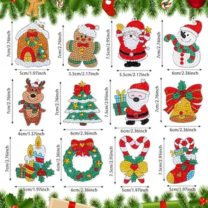 12pcs/set DIY Diamond Painting Christmas Keychains One Sided Crystal Rhinestones Snowman Diamond Art Christmas Tree Ornaments