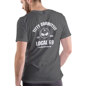 LeoMiles Men's Short-Sleeve Round Neck Casual Cotton Top, Unisex "Titty Committee Local 69" Graphic T-Shirt, Est 1969 Certified Boob Inspector Design, Shortsleeve