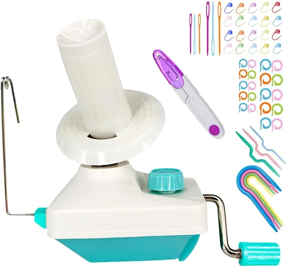 Yarn Ball Winder Combo with Easy Installation for Yarn Storage 53 Pieces Stitch Knitting Needles 1 Pieces Scissors Convenient Yarn Swift and Ball Winder