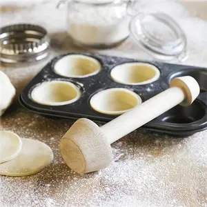 Wooden Tart Tamper, Double-Sided Pie Crust Pastry Mould, Wood Color Tart Shell Maker Tool for Baking