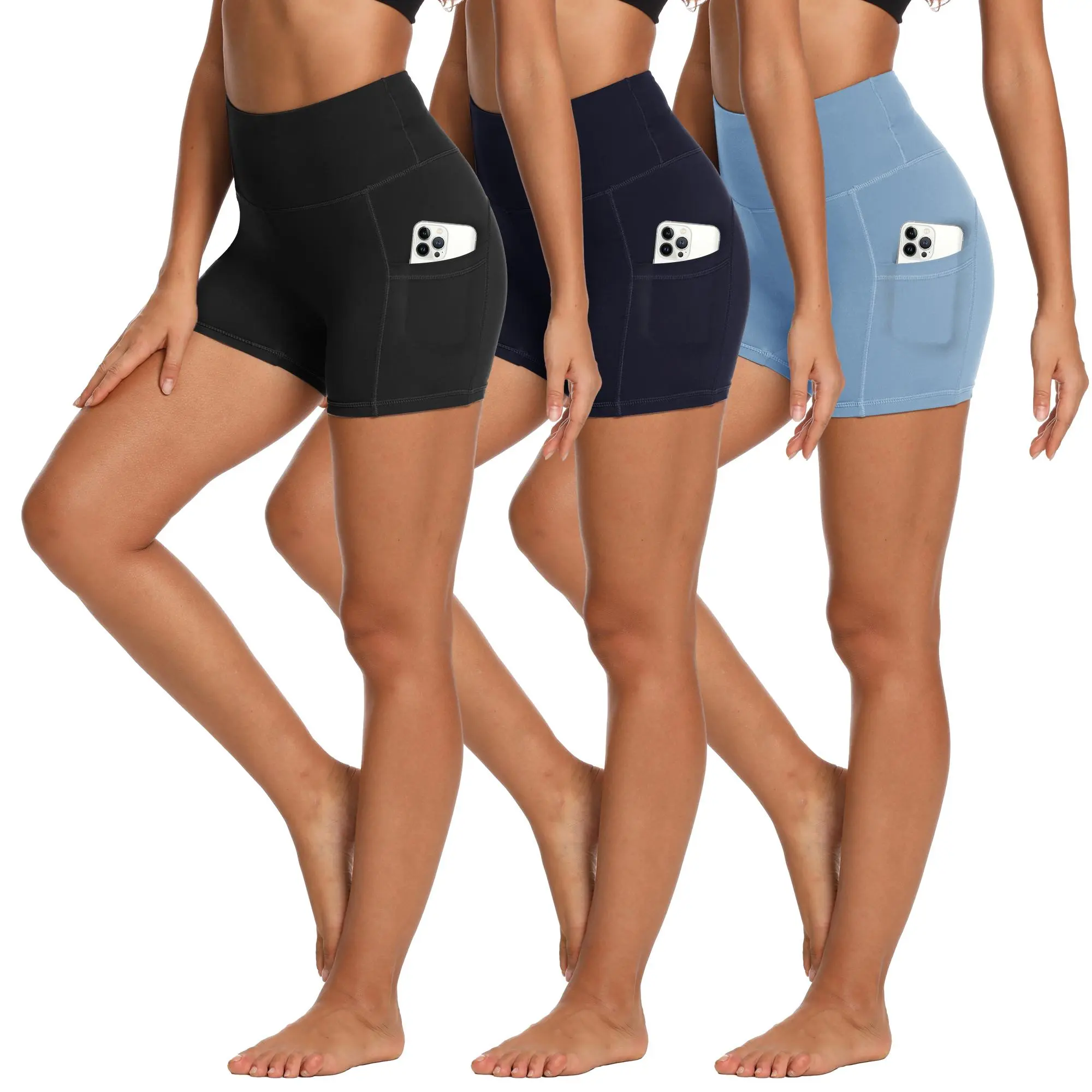 Showitty Women's 3-Pack High Waisted Biker Shorts with Pockets - Athletic Fitted Women's Sports Shorts for Gym, Yoga, Workout Exercise Shorts, Lower Body Workout