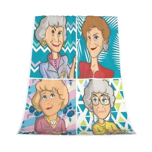 PAUSEBOLL Girls Chibi Anime Blanket - Reversible Fleece Throw with Dorothy, Rose, Blanche & Sophia - Soft Polyester All-Season Bedspread/ Couch Cover - Machine Washable Gift for Girls, Women Girls Fans Birthday