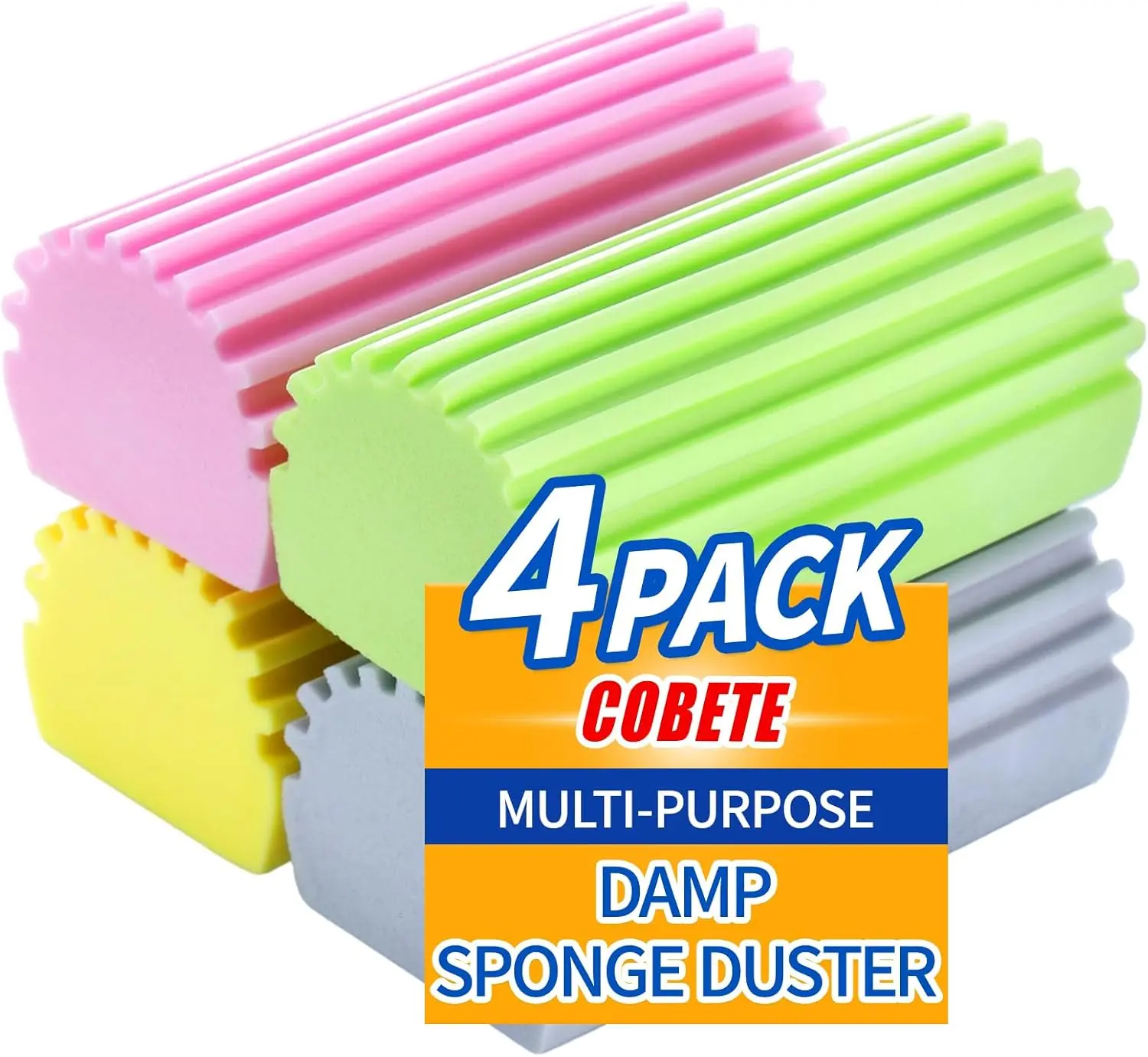 Damp Clean Duster Sponge,4pack Magic Sponge Eraser,Reusable Damp Dusting Sponge Household Cleaning for Blinds, Glass, Baseboards,Radiators,Window Track Grooves(Multi Color)