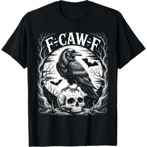 Menswear Casual Round Neck Short-Sleeve Tops - Black Crow F-Caw-F Funny Black Bird Moon Gothic Adult Humor Unisex T-Shirt