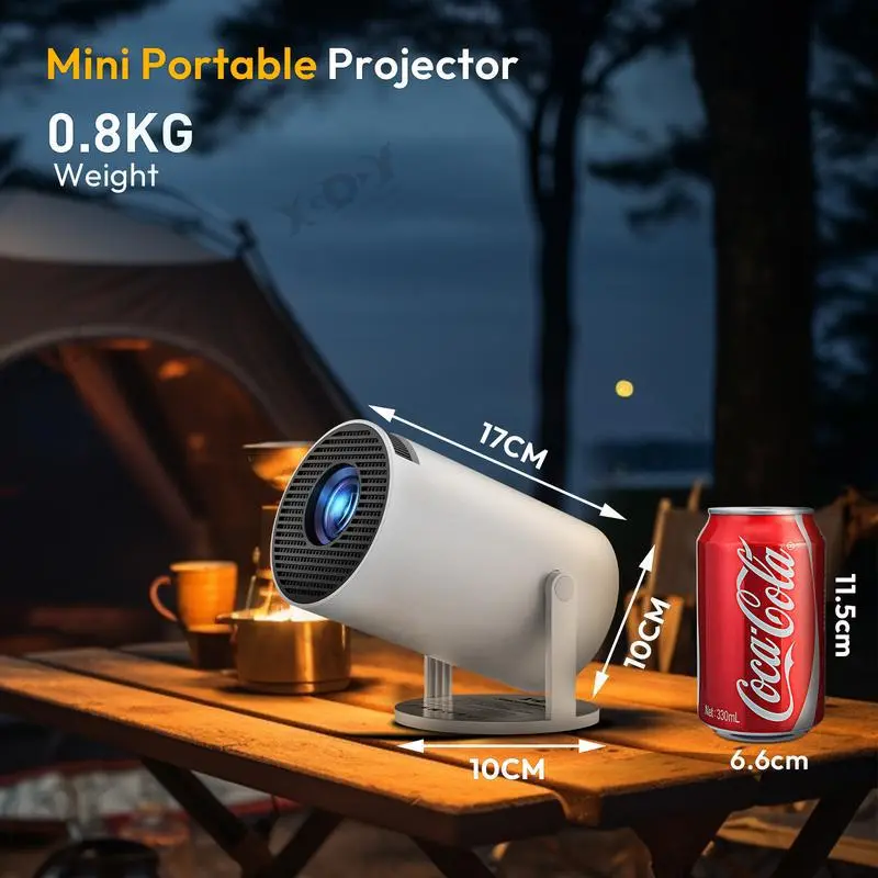 Mini Projector 4K 10000 Lumens 1080p 180° Flexible Angle Portable Home Use with Android TV, WiFi 6, Bluetooth 5.0, USB, HDMI, 3.5mm Ports - Screen