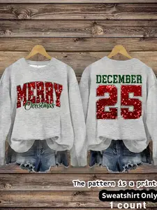 Women's Casual Christmas Theme Crew Neck Pullover Sweater, Soft Long Sleeve Round Neck Sweatshirt, Lady Comfortable Daily Wear, Graphic Crewneck Sweater