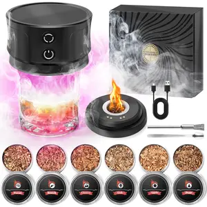 Electric Whiskey Smoker Kit with 6 Wood Chips, Built-in Lighter, Cocktail Old Fashioned Bourbon Drink Smoker Kit, No Butane Needed, Stocking Stuffers Christmas White Elephant Gifts for Adults Men