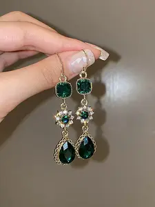 Elegant Green Drop Shaped Earrings, Fashion Jewelry for Party, Daily Clothing Decor, Trendy All-match & Exquisite Jewelry for Birthday Gift, High Quality Earrings, Trendy Fashionable Accessories