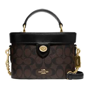 Coach Kay 20 Classic Monogram Logo Zip Top Handbag for Women – PVC and Leather, Brown and Black, Small