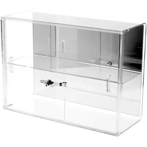 Plymor Clear Acrylic Locking Display Case with Sliding Back, 1 Shelf (Mirrored), 16" H x 22" W x 8.5" D