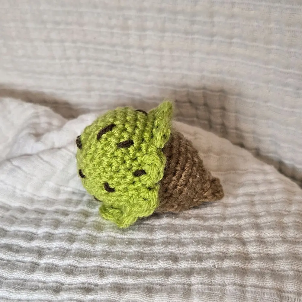 Crochet Amigurumi Mint Chocolate Chip Ice Cream with Waffle Cone Handmade Crafted Delight for Ice Cream Lovers